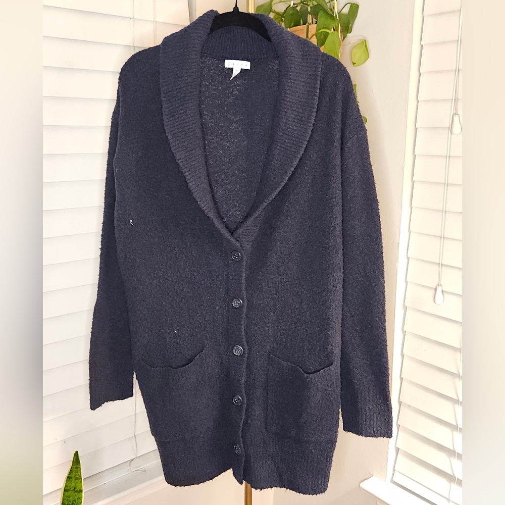 Leith Navy Shawl Collar Button-Front Cardigan